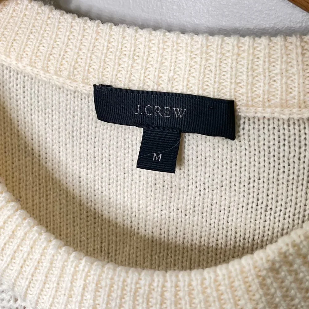 J.‎ Crew Cable Crewneck Fringe Merino Wool Cream Sweater Medium